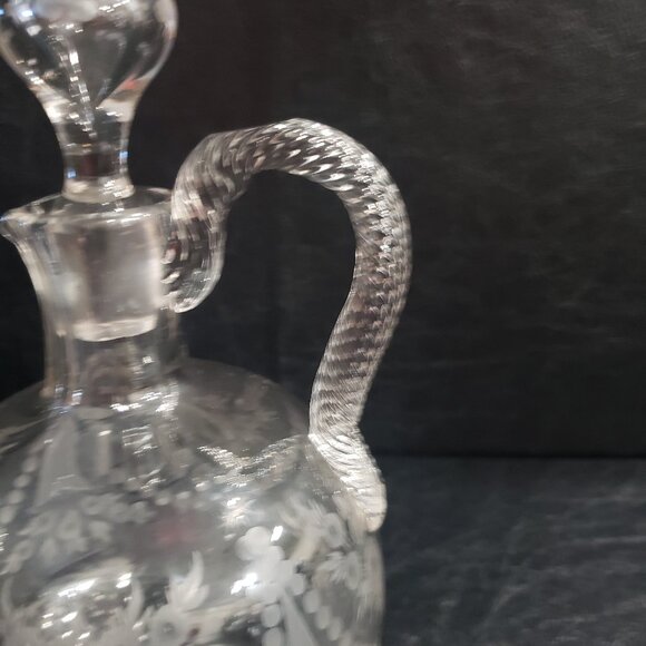 Vintage Victorian Hand Blown Decanter with Floral Bouquet and Bead Draping - Picture 3 of 7